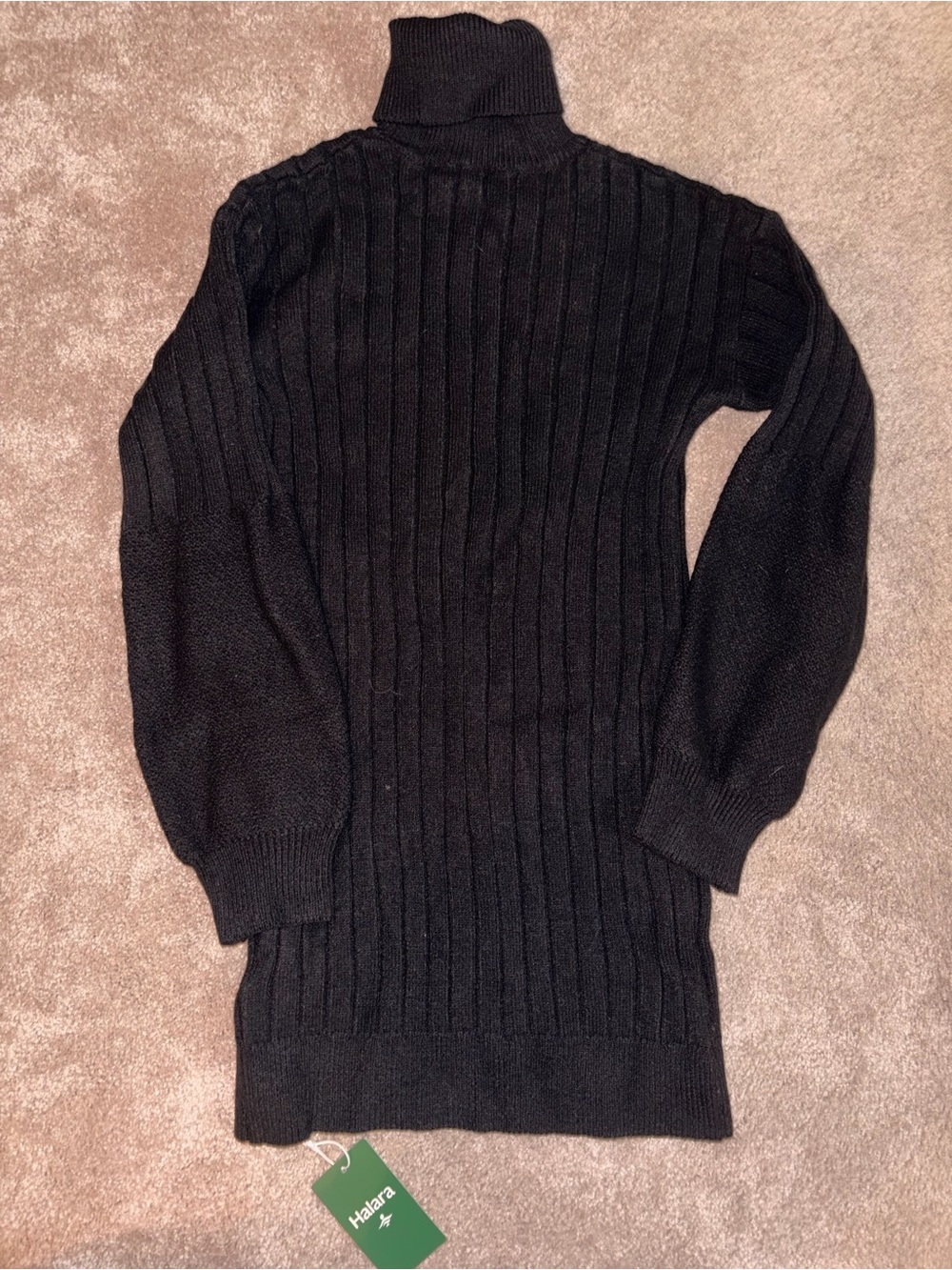 HALARA Black Ribbed Long Sleeve Turtleneck Sweater Dress